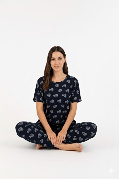 FAMES PİJAMA Літній короткий рукав жіночий піжамний комплект з візерунком