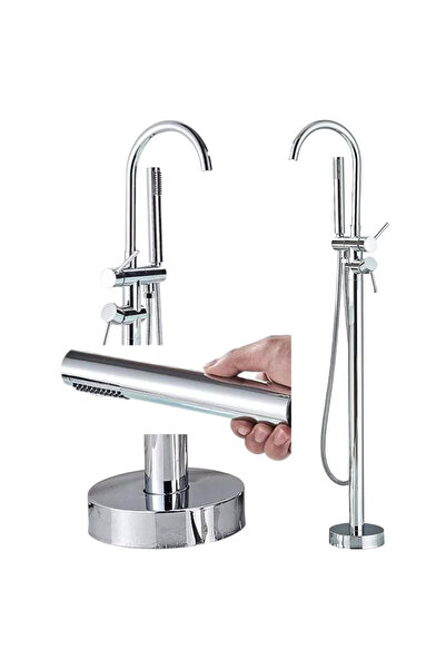 BisDesign Cadă de baie cu robinet independent, montare pe podea, independentă, rotundă, crom lucios, 117 cm