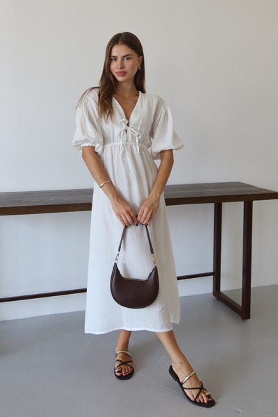 adba style Kadın Hafif Transparan Basic Önden Bağlamalı Müslin Elbise 4043