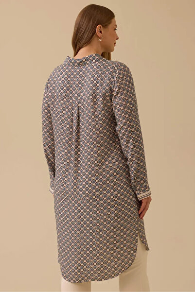 Galaxie Women's Plus Size Patterned Long Tunic - Blue