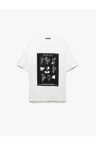 Koton Short Sleeve Cotton T-Shirt with Crew Neck and Floral Print Oversized T-Shirt