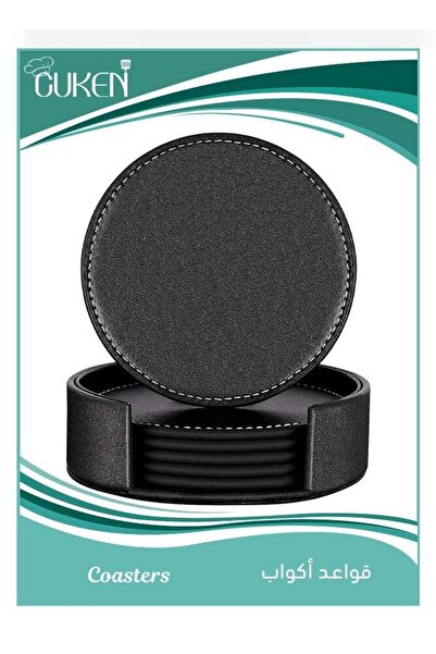Generic Cuken 6 PCS PU Leather Coaster Set with Holder, Water and Heat-Resist...