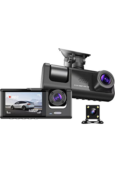 EMATTEIRO Cameră Auto Tripla 1080P Full HD, Viziune Nocturnă, G-Sensor, Înregistrare Continuă, Unghi 170°
