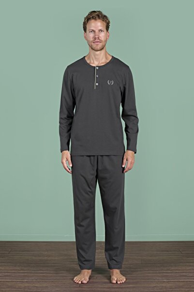 Pijadore Чоловічий футерований піжамний комплект з довгими рукавами та ґудзиками C4T6N91