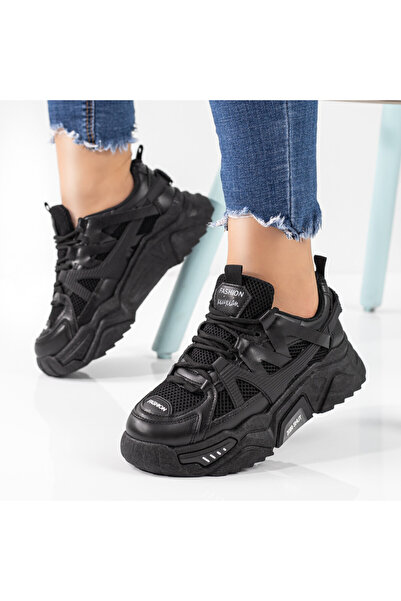 Modlet.ro Pantofi sport negri cu talpă groasă pentru femei MOD09619