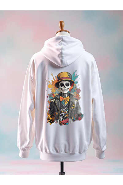 Vordevia سويت شيرت أبيض كبير الحجم مصنوع من القطن المطبوع بثلاث خيوط