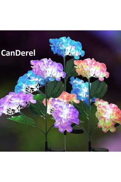Canderel Solar Güneş Enerjili Ortanca Çiçek Avlu Yapay Çiçek Işık Peyzaj Bahç...