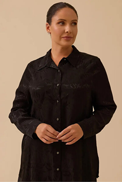 Galaxie Women's Plus Size Floral Jacquard Shirt - Black