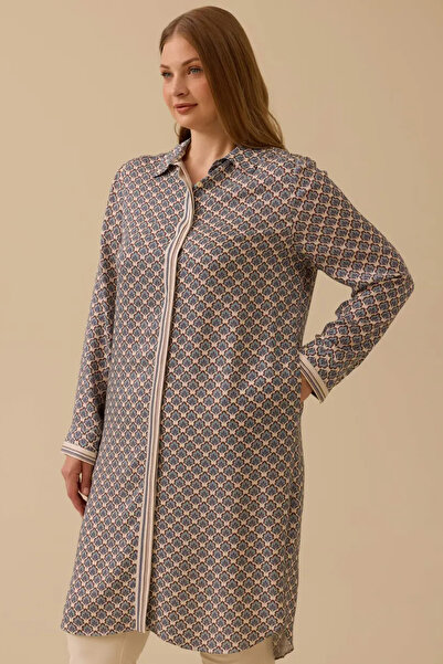 Galaxie Women's Plus Size Patterned Long Tunic - Blue