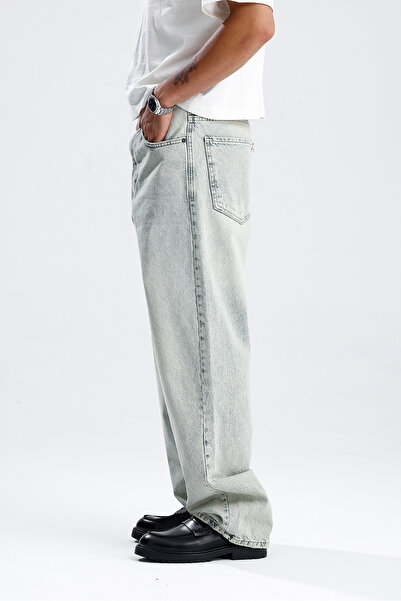 ATE STUDIOS Soldurma Detay Açık Mavi Baggy Kot Pantolon
