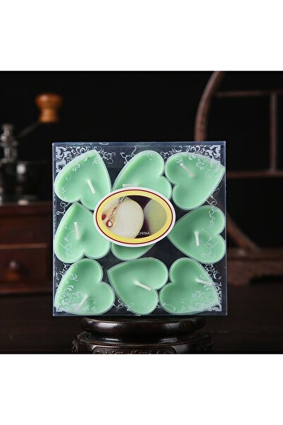 Flippy Set of 9 Heart-Shaped Scented Candles Flippy, Apple Scent, 3.5-4h Burn, Paraffin, 4x2 cm, Green
