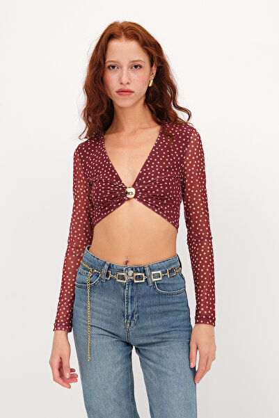 Addax Puantiyeli Toka Detaylı Transparan Bluz B00848