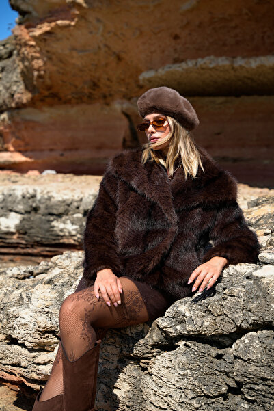 BLACKPERA Yumuşak Doku Astarlı Cepli Kürk Mont