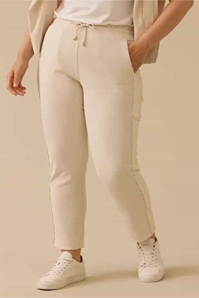 Galaxie Γυναικείο παντελόνι με ραβδώσεις μεγάλου μεγέθους - Μπεζ