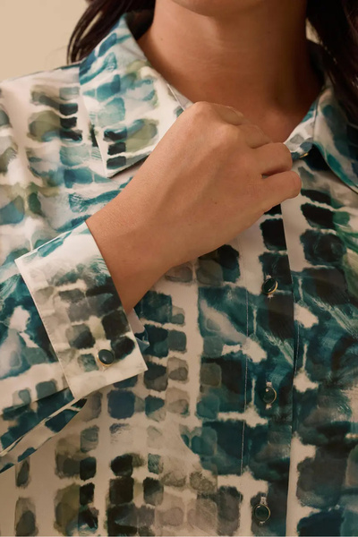 SEÇİL Women's Plus Size Shirt Collar Patterned Tunic - Green