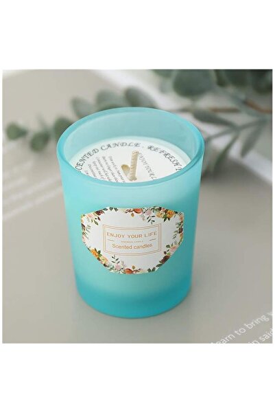 Flippy Scented Candle, Blue Glass Cup, Lime & Basil, Soy Wax, 6.2 x 5.2 cm