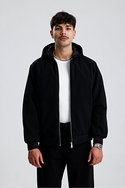 ATE STUDIOS Relaxed Fit Kapüşonlu Siyah Mont