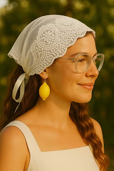 Handmade Betty Bands Embroidery Detailed Lace Triangle Shape Veil Scarf Belt Bandana