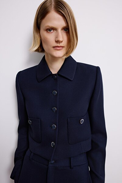 rue Navy Blue Crop Jacket with Metal Buttons