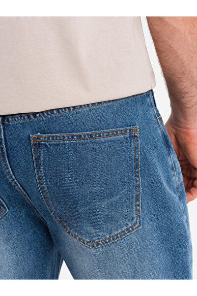 OMBRE Pánske krátke džínsové šortky s roztrhanými nohavicami a dierkami - modré V3 OM-SRDS-0157 XXL