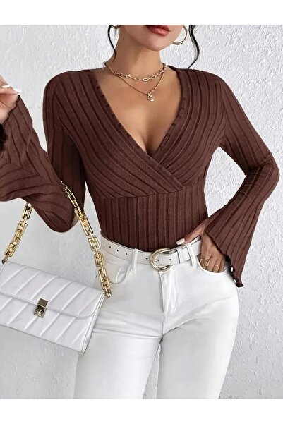 bemmoda Γυναικεία μπλούζα με μοτίβο ρίγες από βαμβακερό ισπανικό μανίκι με λεπτομέρειες