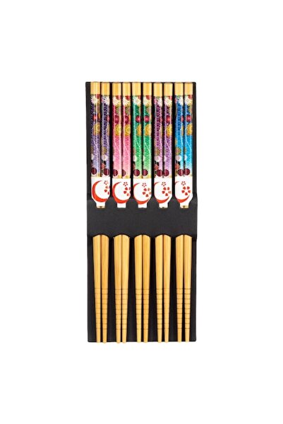 SHOPIENS Set 5 bețișoare din bambus Shopiens® cu modele colorate