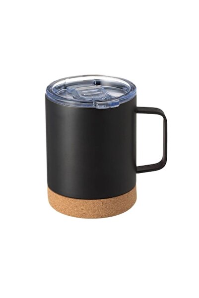 SHOPIENS Stainless Steel Insulated Mug Shopiens® Black with Transparent Lid and Cork Base, 350 ml