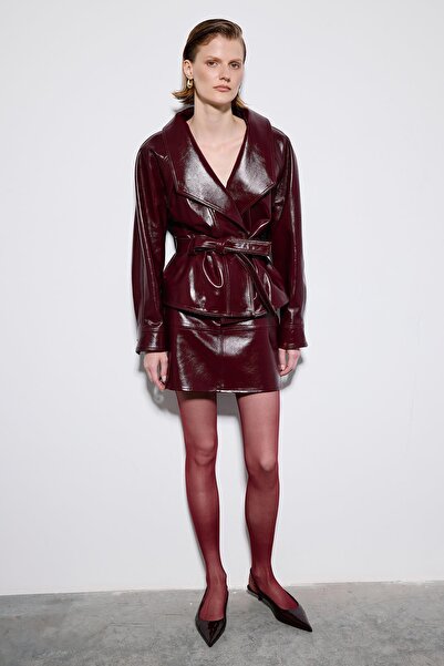 rue Kruvaze Yaka Bağlamalı Bordo Ceket