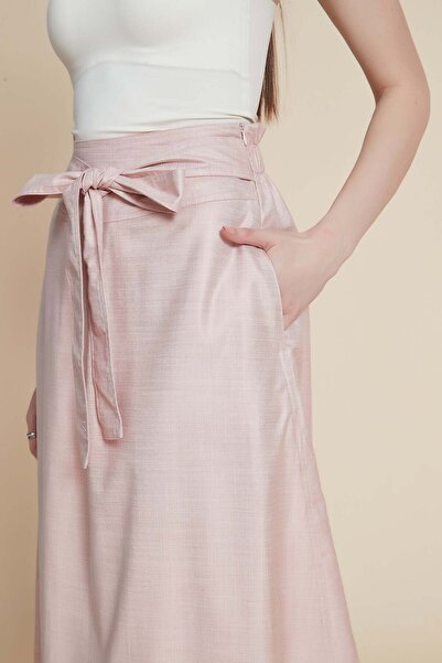 Yola Solid Midi Skirt with Tie-Waist