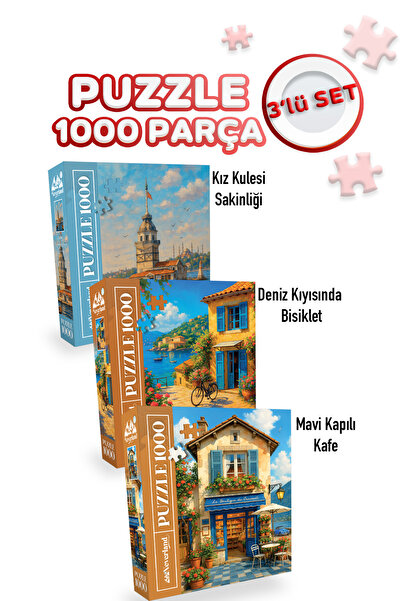 Neverland 3 ADET 1000 PARÇA PUZZLE - KIZ KULESİ SAKİNLİĞİ VE DENİZ KIYISINDA ...