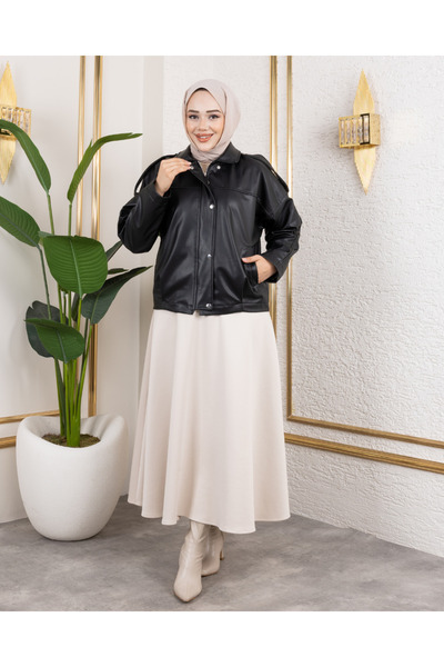 Hb Harma Time Butik Jachetă neagră pentru femei, căptușită cu piele, cu fermoar