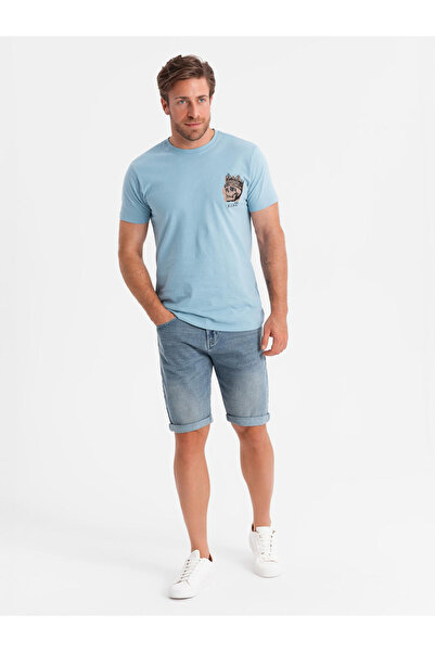 OMBRE Pánské džínové kraťasy s ohrnutými nohavicemi - světle modré V1 OM-SRDS-0164 S