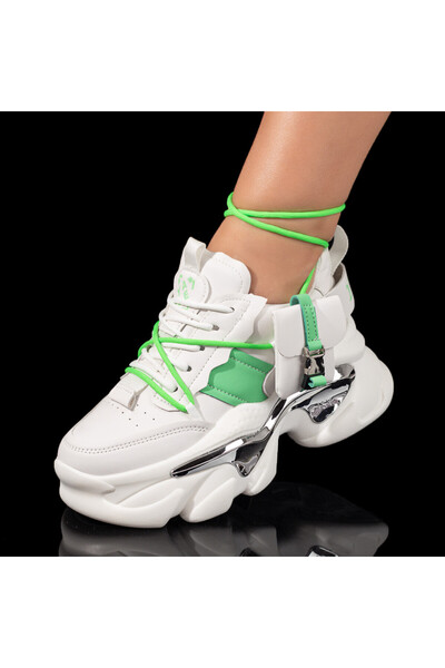 BMoD Women's white and green sneakers with a removable accessory MOD09902