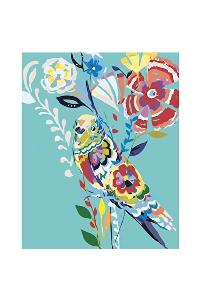 Painting by numbers Set pictura pe numere Pasare cu flori, panza bumbac pe ra...