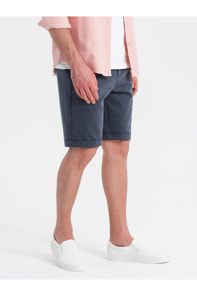 OMBRE Pánské krátké kraťasy s elastickým páskem ze strukturovaného úpletu - tmavě modré V1 OM-SRCS-0177 S