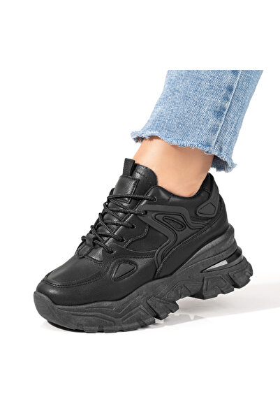 Modlet.ro Pantofi sport negri pentru femei cu talpă groasă și platformă inter...