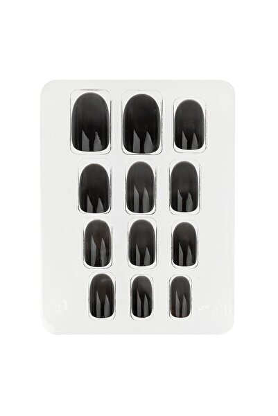 OEM Oval Black Ombre Glue On False Nails - 12 pcs