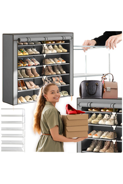 Other Textile shoe rack, 6 levels, spacious, metal shelf, grey frame