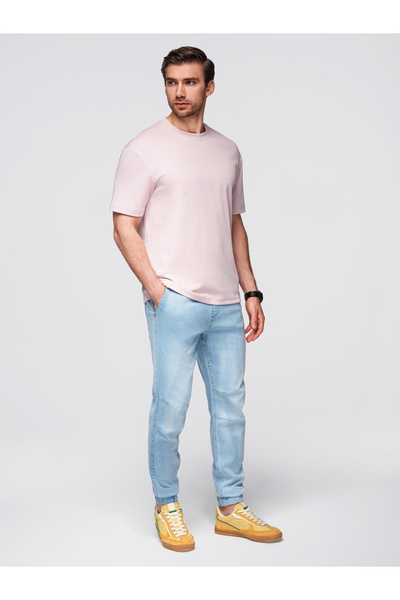 OMBRE Men's JOGGERS denim pants with wash effect - light blue V1 OM-PADJ-0267 M