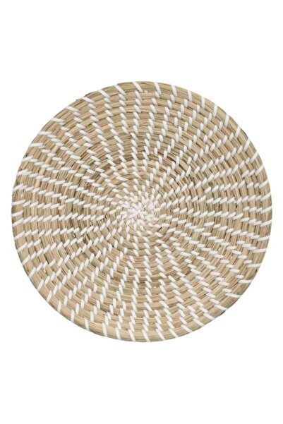 SHOPIENS Decoratiune de perete rotunda Shopiens®, bej/alb, din iarba de mare, 20 x 4 cm