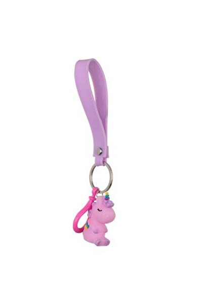 SHOPIENS Breloc Copii Unicorn Roz Cu Curea Lila Si Inel Metalic 5cm 3+ Ani