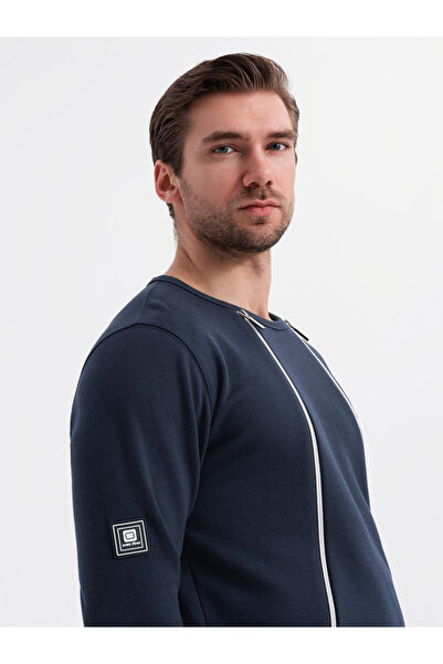 OMBRE Pánská mikina s ozdobnými zipy na přední straně - tmavě modrá V2 OM-SSNZ-0187 XL