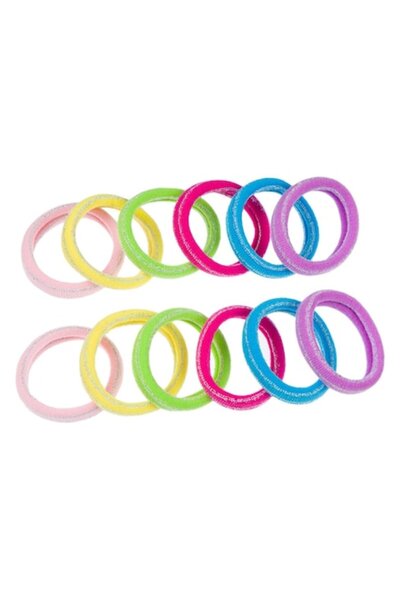 SHOPIENS Set 12 elastice de păr Shopiens® Kids, Frotté colorat cu dungi argin...