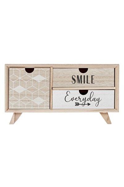 SHOPIENS Decorative wooden box with legs and 3 drawers with motivational message Everyday Smile, 28 x 10 x 15