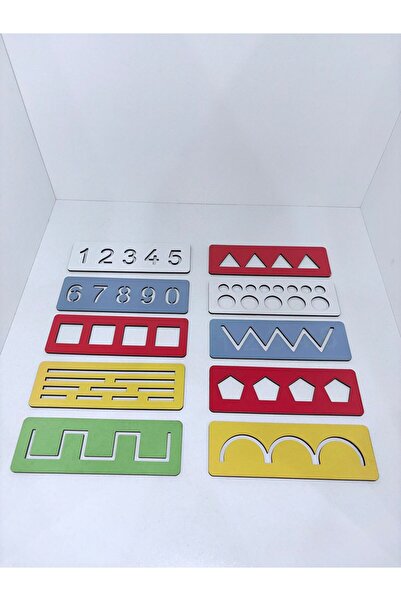 ADS TOYS Ahşap El Kası Geliştirme Çizgi Sayı Ve Şekil Çalışmaları (10 Parça)