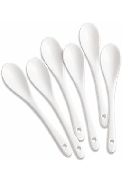 Generic ملاعق قهوة بيضاء من البورسلين من MIUFA، 6 قطع، ملاعق سيراميك لصلصة شاي الإسبريسو والحلويات