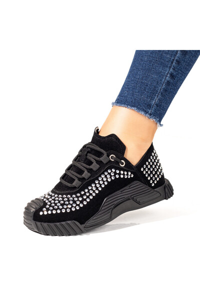 Modlet.ro Pantofi sport negri pentru femei cu strasuri aplicate argintii MOD1...