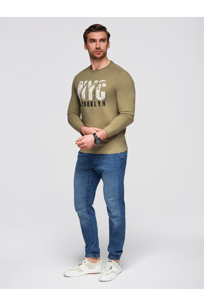 OMBRE Men's wash-effect denim JOGGERS pants - blue V2 OM-PADJ-0267 XXL