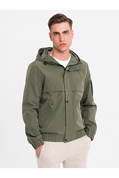 OMBRE Men's functional transitional jacket with hood - olive V2 OM-JANP-0225 L