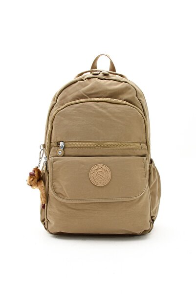 VESSARA Unisex Waterproof Fabric Beige Color Large Size School Travel Backpack with Laptop Compartment